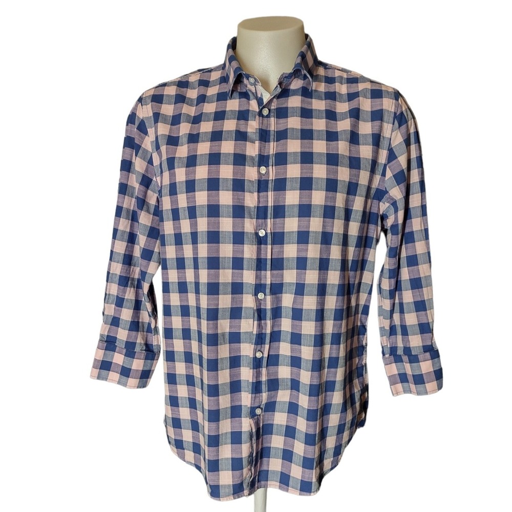 Bachrach Shirt Men's XL Gingham Plaid Blue Pink Button Down Norm Core Casual Top